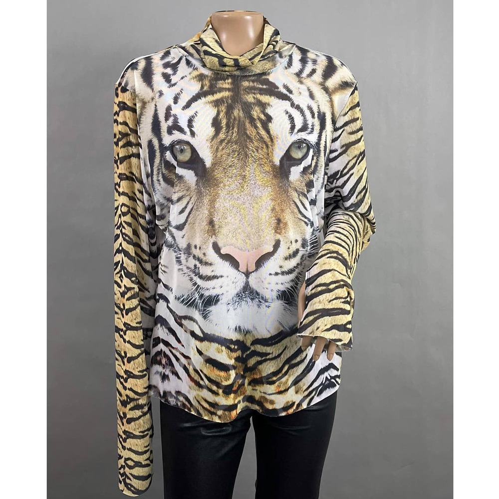 AFRM Tiger Print Blouse - Black, White, Gold